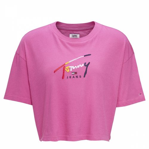 Womens Fuchsia Cropped Script Logo S/s T Shirt 39251 by Tommy Jeans from Hurleys