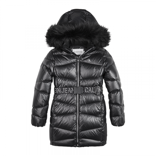 Girls Black Belted Down Long Coat 96021 by Calvin Klein from Hurleys