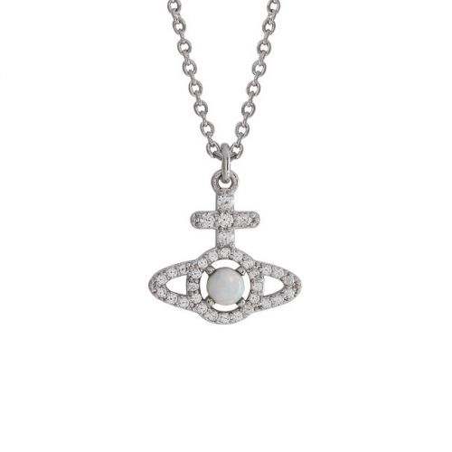 Womens Platinum/White Crystal Olympia Pendant Necklace 102122 by Vivienne Westwood from Hurleys