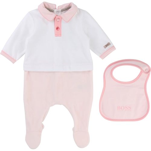 Baby White/Pink Romper & Bib Set 13210 by BOSS from Hurleys