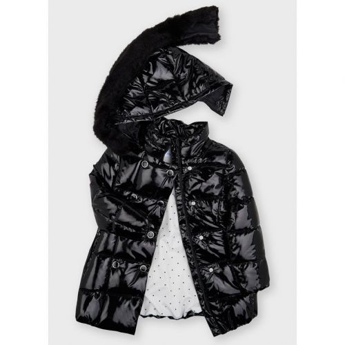 Girls Black High Shine Padded Hooded Coat 95152 by Mayoral from Hurleys