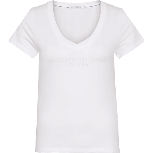 Bright White Iridescent Logo V-Neck S/s T Shirt 60133 by Calvin Klein from Hurleys