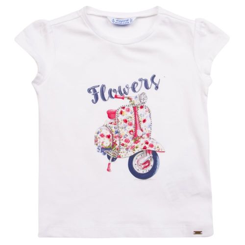 Girls White Flowers & Scooter S/s T Shirt 22607 by Mayoral from Hurleys