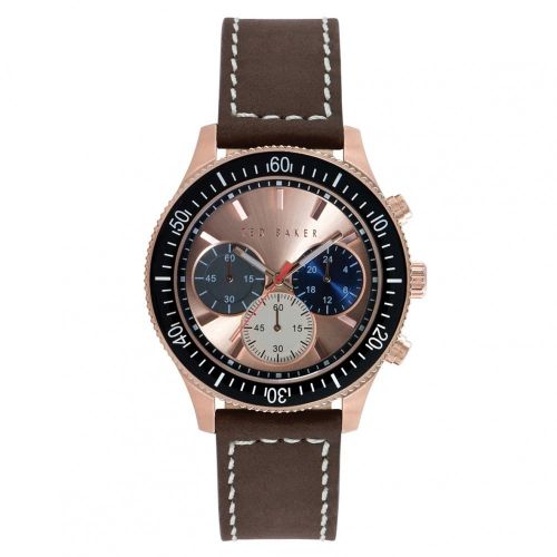 Mens Rose Gold Dial Chronograph Brown Leather Strap Watch 67336 by Ted Baker from Hurleys