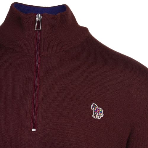 Mens Dark Red Zebra Half Zip Knitted Jumper 80077 by PS Paul Smith from Hurleys