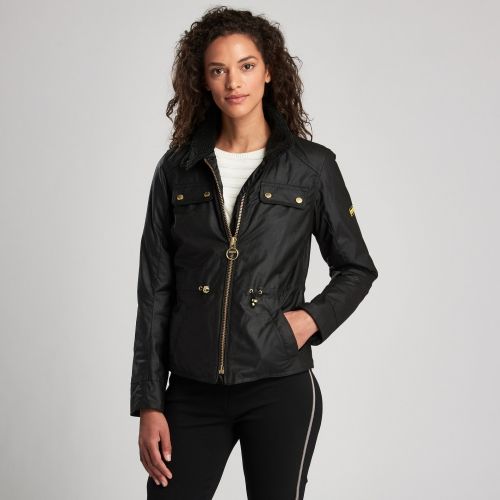 Womens Black Trial Waxed Jacket 51306 by Barbour International from Hurleys