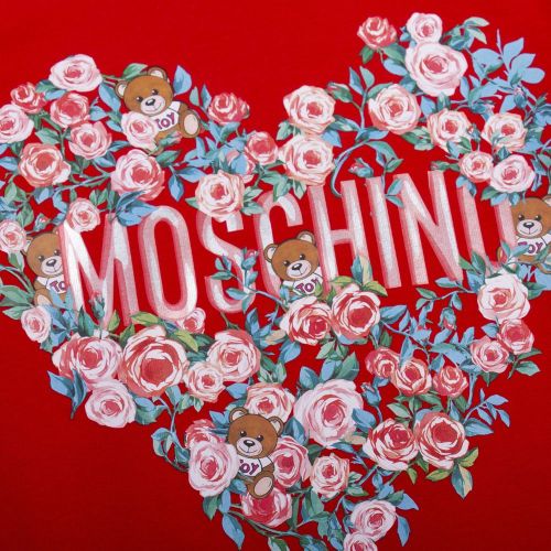 Girls Flame Red Floral Heart L/s T Shirt 90676 by Moschino from Hurleys