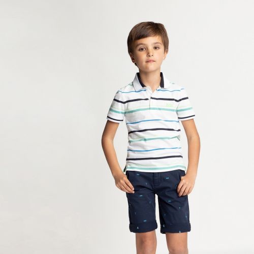 Boys White/Green Multi Stripe S/s Polo Shirt 56044 by BOSS from Hurleys