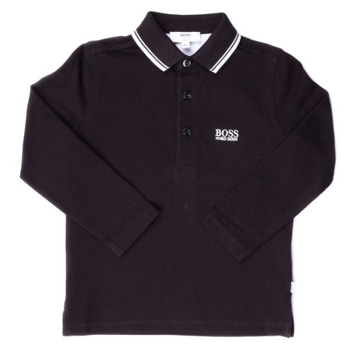 Boys Black Small Logo Tipped L/s Polo Shirt 65424 by BOSS from Hurleys