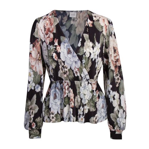 Womens Black Viblamia Plisse Floral Blouse 80991 by Vila from Hurleys