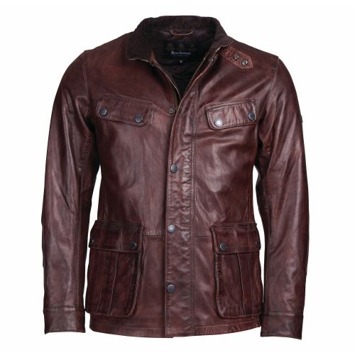 Mens Red Brown John Leather Jacket 31507 by Barbour International from Hurleys