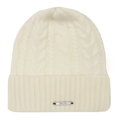 Womens Chalk White/Natural Cable Hat with Fur Pom 78193 by BKLYN from Hurleys