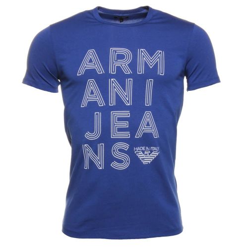 Mens Blue Letters Logo S/s Tee Shirt 27240 by Armani Jeans from Hurleys