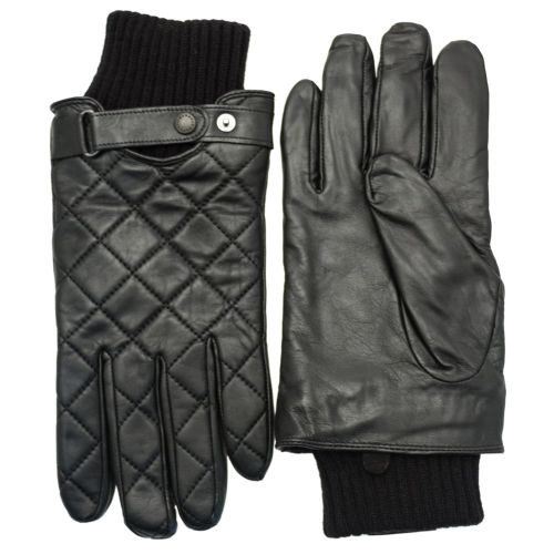 Mens Black Quilted Leather Gloves 64823 by Barbour from Hurleys