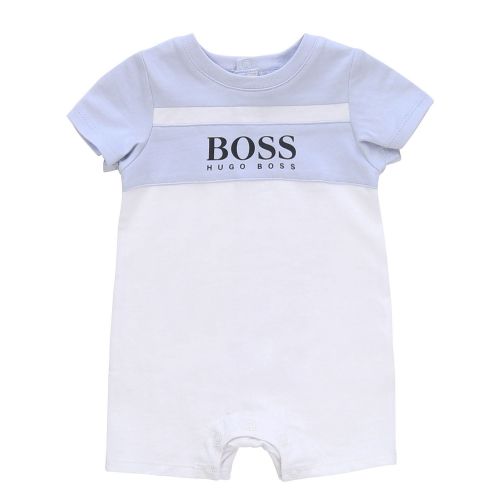 Baby Pale Blue Colourblock Logo Romper 55890 by BOSS from Hurleys