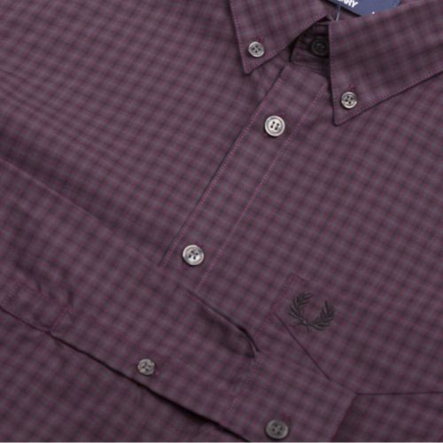 Mens Mahogany Gingham L/s Shirt 32032 by Fred Perry from Hurleys