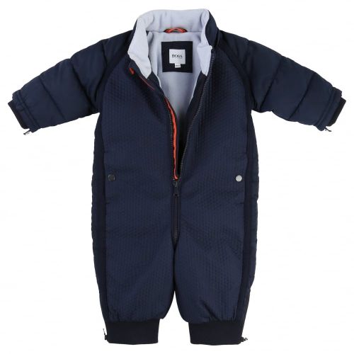 Baby Navy Hooded Textured Snowsuit 65366 by BOSS from Hurleys