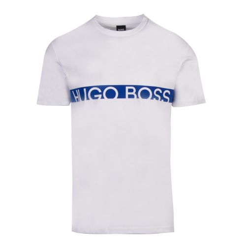 Mens White/Blue Logo Stripe Slim Fit Beach S/s T Shirt 42796 by BOSS from Hurleys