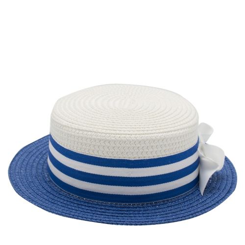 Girls White/Blue Bow Boater Hat 40188 by Mayoral from Hurleys