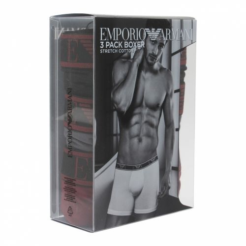 Mens Black/Grey/Burgundy Monogram 3 Pack Boxers 48047 by Emporio Armani Bodywear from Hurleys