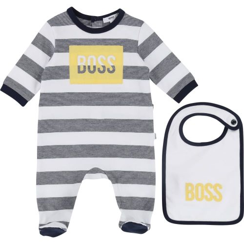 Baby Navy & White Stripe Babygrow & Bib 19628 by BOSS from Hurleys