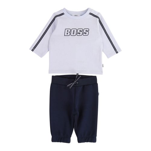 Baby Pale Blue Navy Logo L/s T Shirt & Pants Set 45477 by BOSS from Hurleys