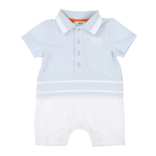 Baby Pale Blue/White Contrast Polo Romper 38231 by BOSS from Hurleys