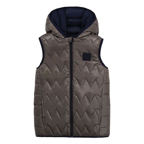 Boys Khaki/Navy Quilted Reversible Gilet 92785 by BOSS from Hurleys