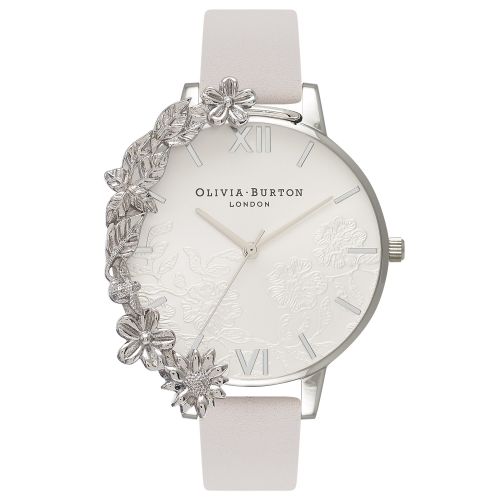 Blush & Silver Case Cuff Lace Detail Watch 27951 by Olivia Burton from Hurleys