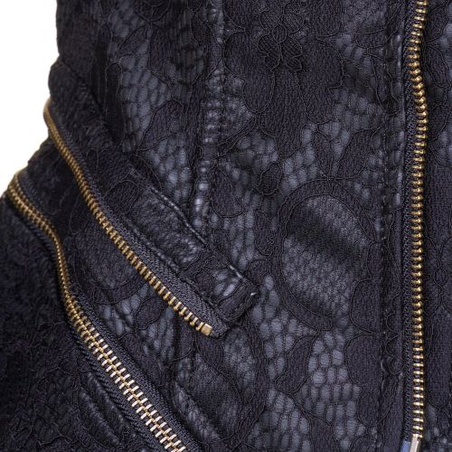 Womens Black Bloom Lace Biker Jacket 62874 by Forever Unique from Hurleys