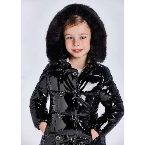 Girls Black High Shine Padded Hooded Coat 95157 by Mayoral from Hurleys