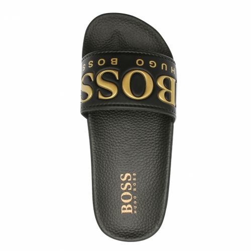 Boys Black/Gold Branded Slides (30-35) 55995 by BOSS from Hurleys
