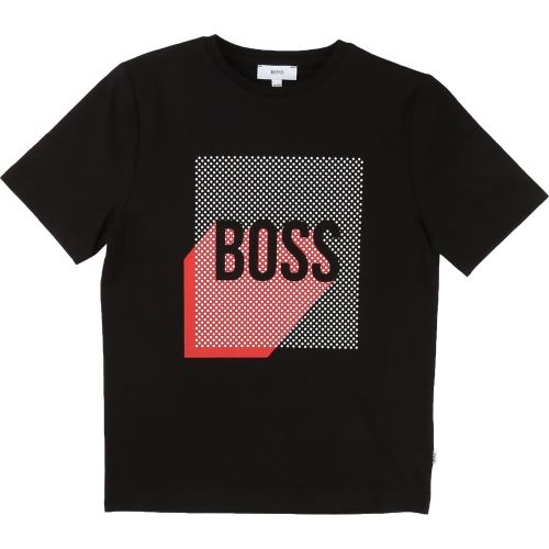 Boys Black Chest Logo Print L/s T Shirt 13275 by BOSS from Hurleys
