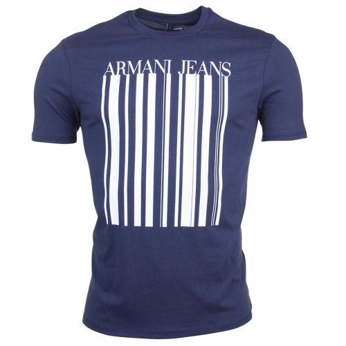 Mens Navy Stripe Logo S/s Tee Shirt 69575 by Armani Jeans from Hurleys