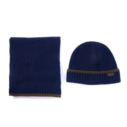 Mens Navy Cromer Beanie & Scarf Set 79377 by Barbour from Hurleys