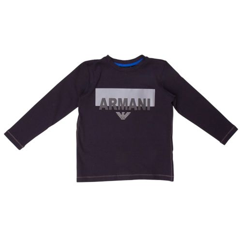 Boys Navy Chest Branded L/s T Shirt 11596 by Armani Junior from Hurleys