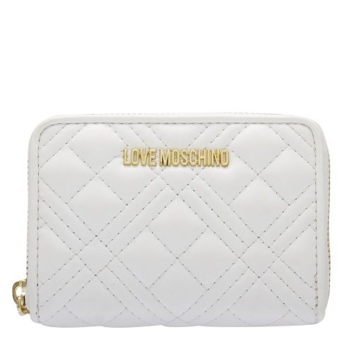 Womens Optical White Diamond Quilted Small Zip Around Purse 82457 by Love Moschino from Hurleys
