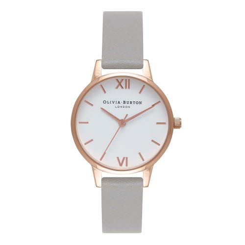 Womens Grey & Rose Gold White Dial Leather Watch 59426 by Olivia Burton from Hurleys