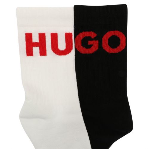 Mens Black/White 2 Pack QS Rib Icon Socks 107761 by HUGO from Hurleys