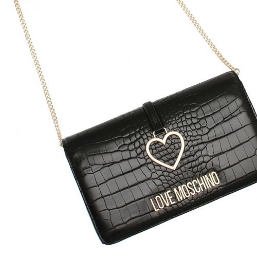 Womens Black Croc Heart Clutch Crossbody Bag 92723 by Love Moschino from Hurleys
