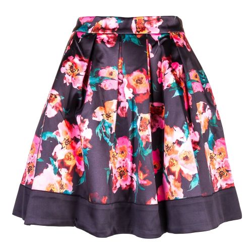 Womens Black Multi Allegro Poppy Satin Flared Skirt 69253 by French Connection from Hurleys