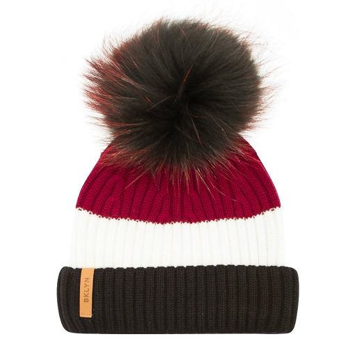 Womens Black, White & Cherry Wool Hat With Changeable Fur Pom 15837 by BKLYN from Hurleys