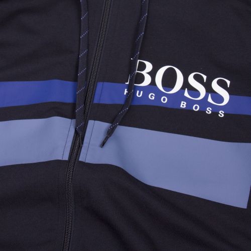 Mens Dark Blue Abstract Stripe Hooded Zip Sweat Top 45248 by BOSS from Hurleys