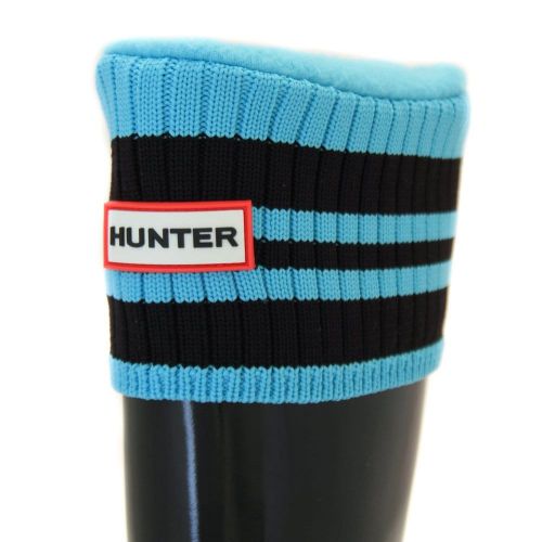Womens Sky Blue & Black Tall Sport Ribbed Cuff Wellington Socks 67362 by Hunter from Hurleys