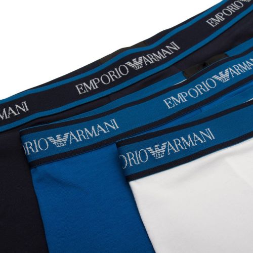 Mens Blue/White Core Logo 3 Pack Trunks 85973 by Emporio Armani Bodywear from Hurleys