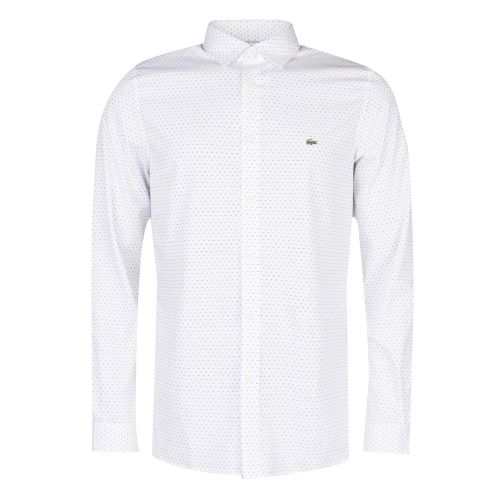 Mens White & Navy Micro Print Slim Fit L/s Shirt 30998 by Lacoste from Hurleys