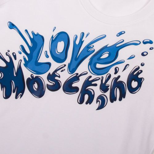 Womens White/Blue Splash Logo S/s T Shirt 85863 by Love Moschino from Hurleys