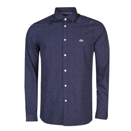 Mens Navy & White Micro Print Slim Fit L/s Shirt 30995 by Lacoste from Hurleys