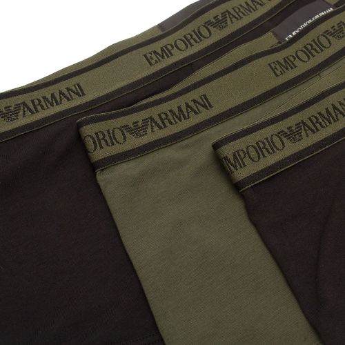 Mens Black/Khaki Logoband 3 Pack Trunks 78149 by Emporio Armani Bodywear from Hurleys
