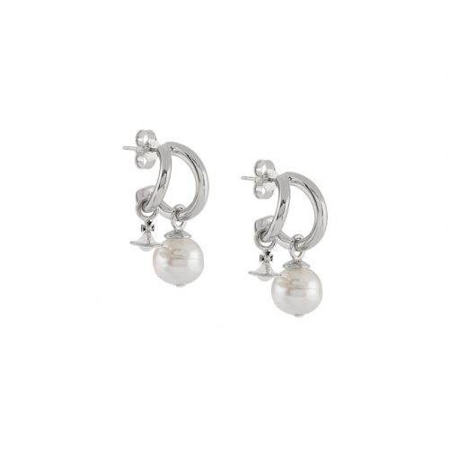 Womens Rhodium/Cream Pearl Marella Drop Earrings 101709 by Vivienne Westwood from Hurleys